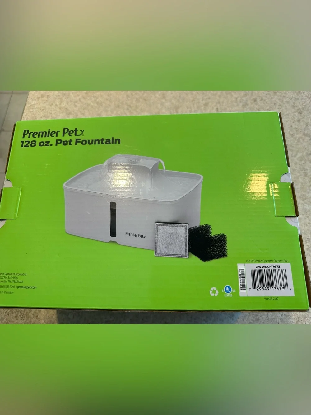 Premier Pet 128 oz. Grey Pet Fountain w/ extra filters- like new in box